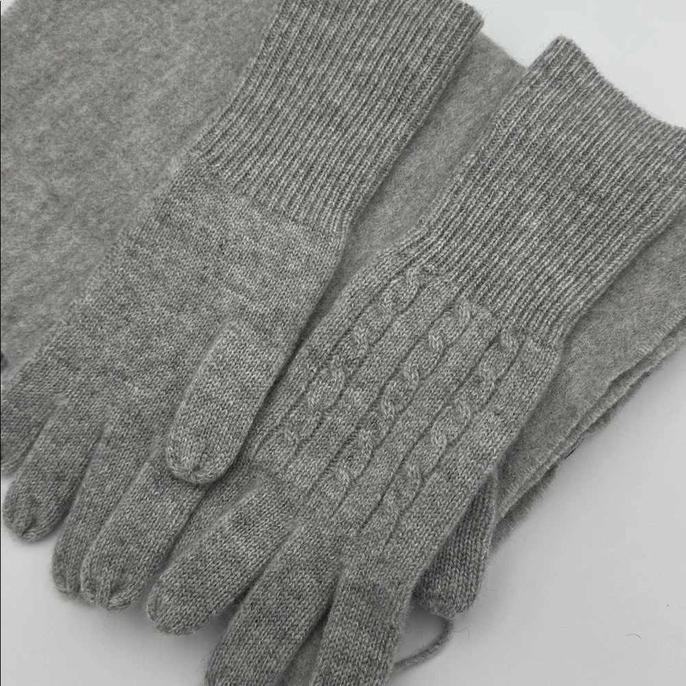 Fishers Finery 100% cashmere glove, scarf set Soft Grey